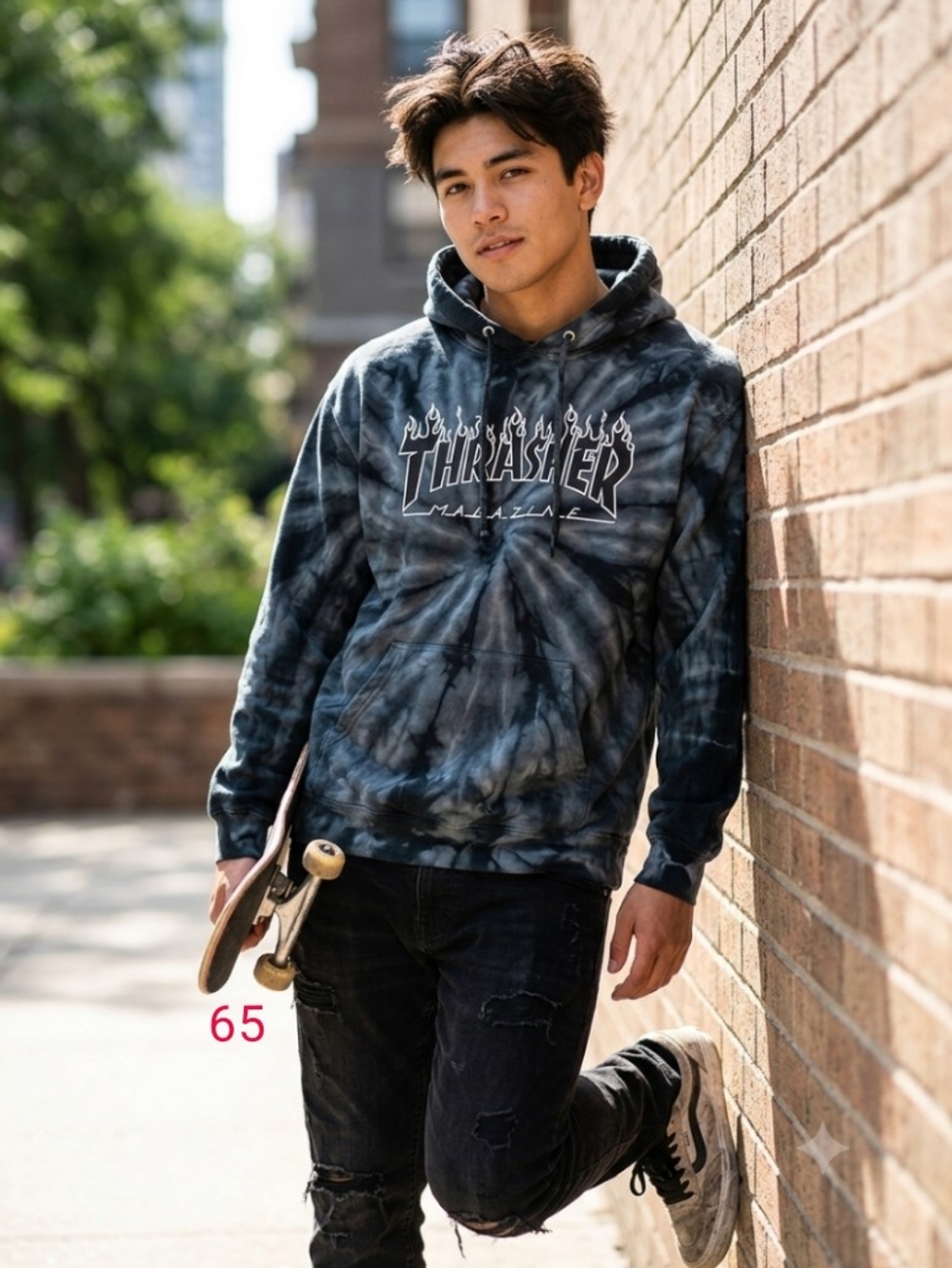 Thrasher Tie-Dye Logo Graphic Pullover Hoodie Men’s L Black/Gray Kangaroo